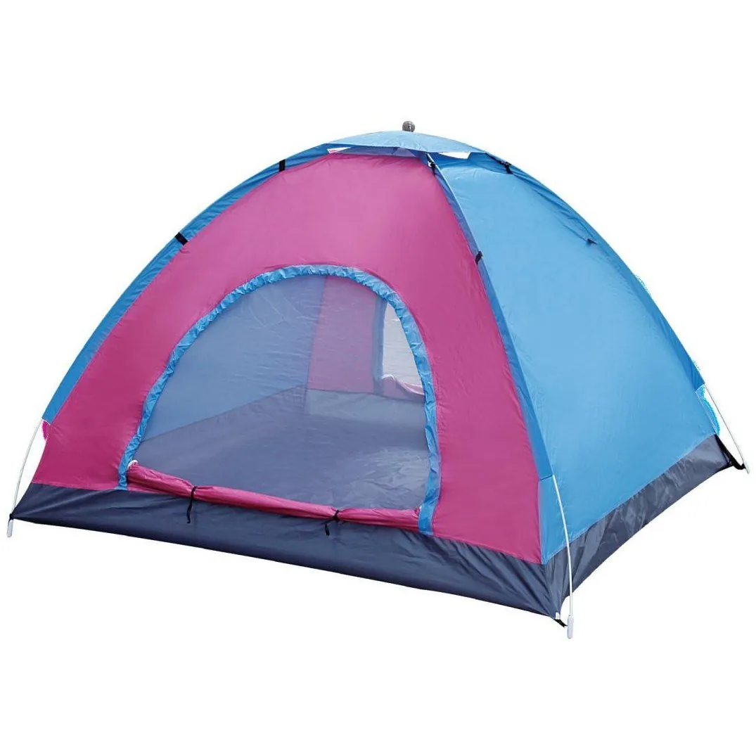 Blue and pink pop-up beach shelter with mesh door