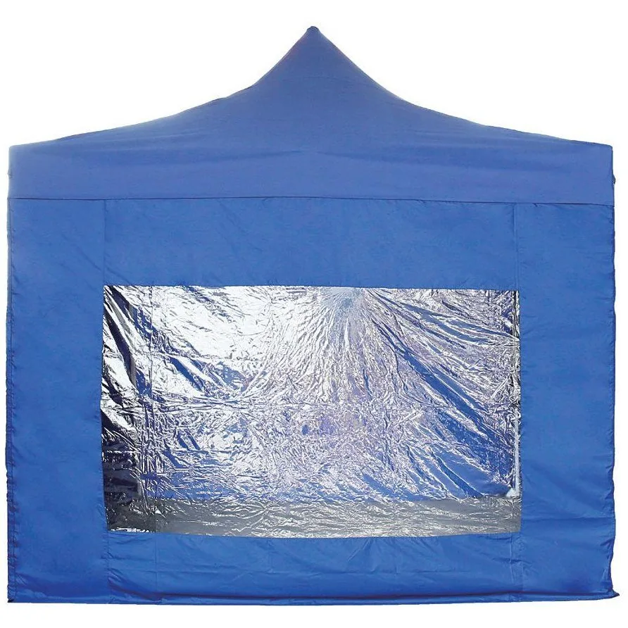 Blue gazebo with a sidewall and window
