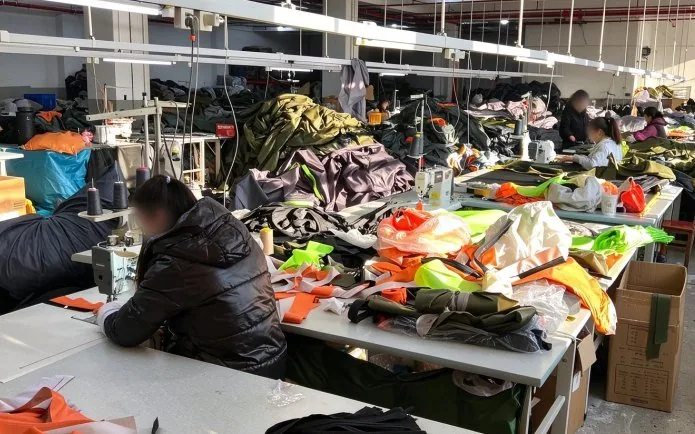 Sewing floor rows where canopy and tent panels are assembled and checked