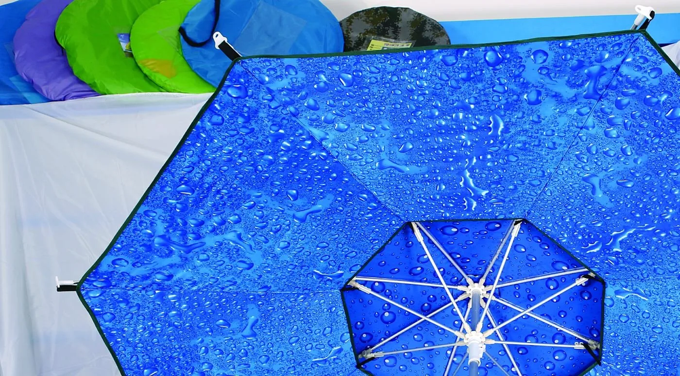 Vented double-layer beach umbrella canopy viewed from above